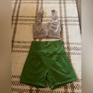 Offline By Aerie Green High Rise Bike Shorts & Free People Bra Women Sz Small